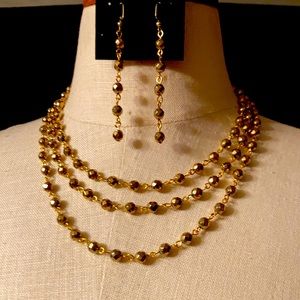 Gold Tone 4 Pc Necklace & Earring Set